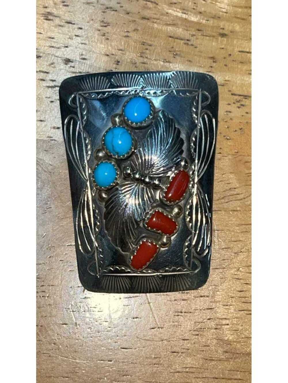 Navajo Natural turquoise sterling silver traditional cluster bolo tie -Julia